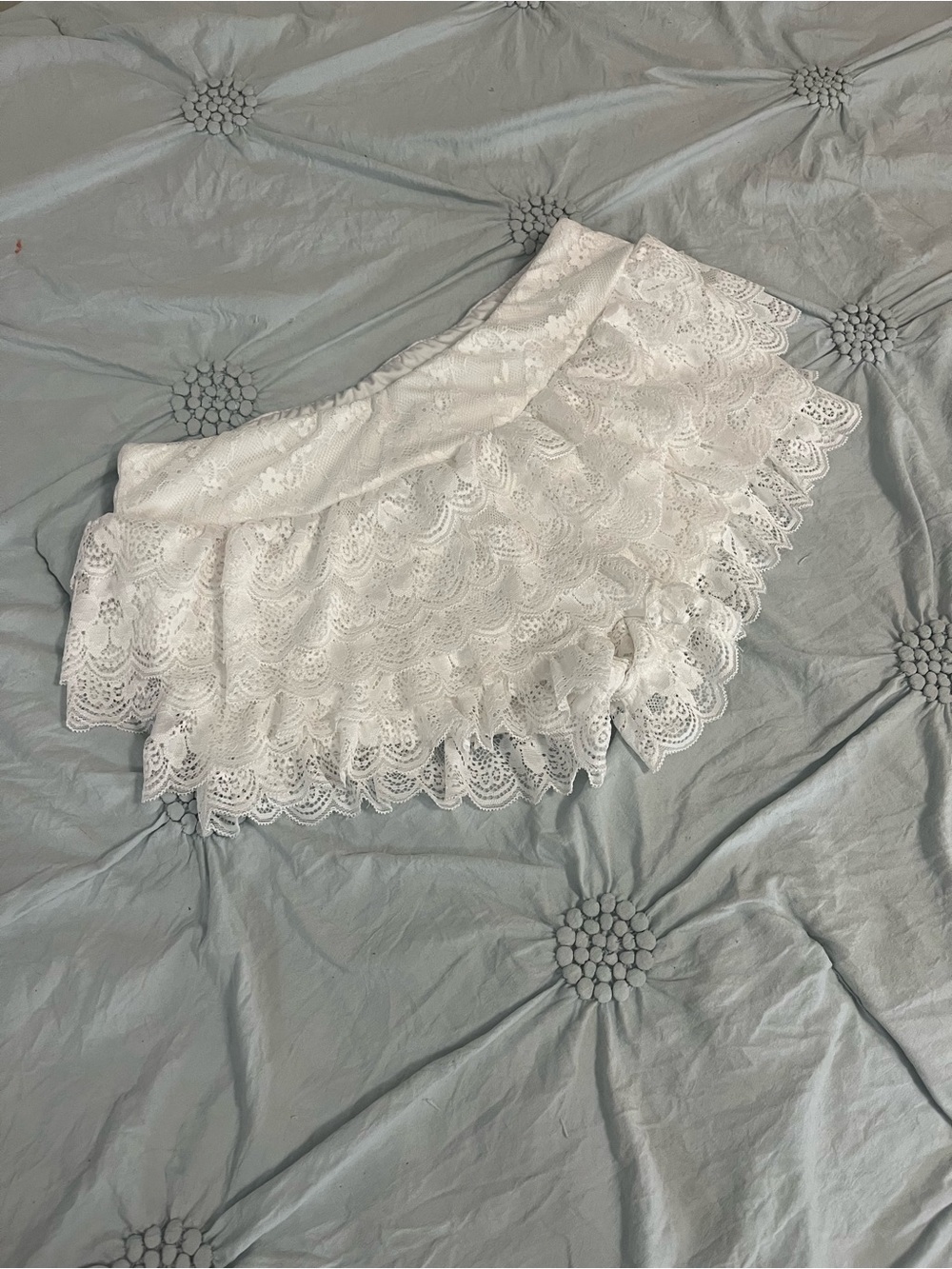 White Lace Layered Ruffle Mini Shorts